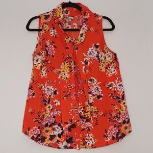 Women's A New Day Tropical Hawaiian Tiki Floral Sleeveless Blouse Size Medium
